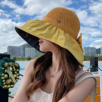 Outdoor Panama Hat UV Protection Foldable Wide Brim Sun Cap Bucket Hat Sunshade Hat Beach Cap