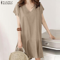 ♢Đầm Mini Thường Ngày Viền Bèo Nhún Đơn Giản Tay Áo Bằng Cotton Cho Nữ Phong Cách Hàn Quốc3/16