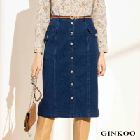 GINKOO 俊克 前口袋排飾釦牛仔窄裙