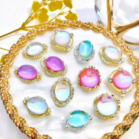 10Pcs/lot 3D Crystal Glass Alloy Nail Art Decoration Round-Oval Aurora AB Nail Charms Gems Stone Gold/Silver Rhinestone Jewelry