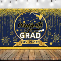 Happy Graduation Party Backdrop Class of 2024 Congratulation Graduates Blue Gold Glitter Balloons Background Booth Photo Supplie
