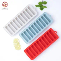 1Pc 10 Grids Silicone Ice Cream Mold Tray Long Strip Ice Cube Moulds Diy Cake Baking Accessories Kitchen Ice Cube Maker Molds