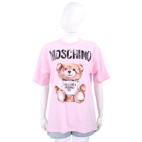 MOSCHINO 泰迪熊植絨貼布寬鬆版粉色短袖TEE T恤(女款)