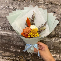 【A-ONE 匯旺】太陽玫瑰花束 永生花 黃金球索拉花 滿天星 乾燥花 兔尾草花束