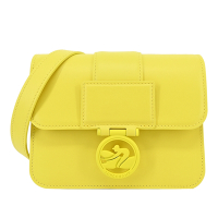 LONGCHAMP BOX-TROT系列小牛皮同色LOGO翻蓋斜背包(小/檸檬黃)
