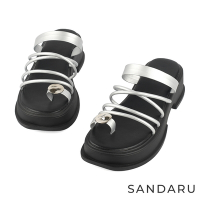 山打努SANDARU-拖鞋 造型銀片套指多帶厚底拖鞋-銀