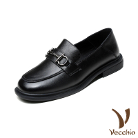 【Vecchio】真皮樂福鞋 牛皮樂福鞋/全真皮頭層牛皮經典馬銜扣飾經典樂福鞋(黑)