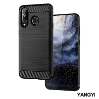 揚邑 SAMSUNG Galaxy A8s 碳纖維拉絲紋軟殼散熱防震抗摔手機殼-黑