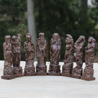 越南天然沉香木雕八仙過海擺飾 整套實木雕刻呂洞賓工藝品禮品一