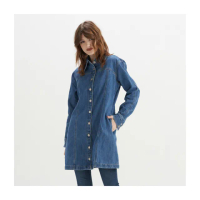 【LEVIS 官方旗艦】女款 全排釦長袖修身牛仔洋裝 / 精工中藍染水洗 熱賣單品 A4585-0001
