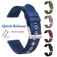 Nylon Canvas Leather Strap 18mm 20mm 22mm Quick Release Man Women Sport Bracelet for Seiko for Samsung Galaxy Watch42 46mm Band