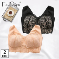 FallSweet 2 pcs / lot ! Sexy Wireless Bra Plus Size Lace Underwear Women Bralette Top Thin Cup Vest Lingeire C D E Cup