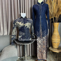 Aywears• set Couple kebaya Nadira Busui Navy dan kemeja batik pasangan Dewasa Panjang Setelan Wanita