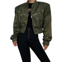 sleeve AW22 New Style Long stand collar Casual Women Jacket flying suit jacket bombing jacket Lady short flight jacket coat