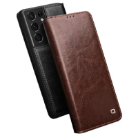 QIALINO Genuine Leather Ultra Slim Flip Case for Samsung Galaxy S21 Plus Business Style Handmade Phone Cover for Galaxy S21Ultra