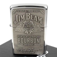 【Zippo】美系~JIM BEAM金賓波本威士忌圖案貼飾打火機(銀色款)