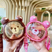 【Hhot】 750MLCute Bear Kettle Straw Water Bottle Summer Tritan Straw Bottle Drinking Bottle Plastic K