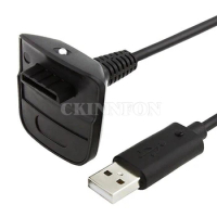 50Pcs/Lot USB Play Charging Cable Charger For Xbox 360 Wireless Game Controller Black