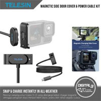 TELESIN Magnetic Charging Side Door Cover & Power Cable Kit for GoPro 9/10/11/12/13 Go Pro Waterproo