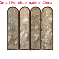 Customized French retro Nanyang style solid wood foldable screen porch living room abstract mobile occlusion folding screen