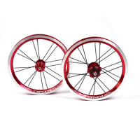 Spomann Alloy Bicycle Wheelset 14 Inch Single Speeds 9T BMX Wheels Folding Bike 4 Bearings Wheel V Brake Ultra-Light Bike Parts