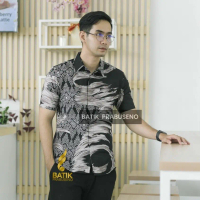 AJISUROMENGGOLO Kemeja Batik Pria Lengan Pendek Slim Fit Slimfit Original Ori Prabuseno Jumbo Big Si