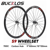 BUCKLOS S9 Road Bike Wheelset 700C 8/9/10/11 Speed Bicycle Wheels Carbon Fiber Hub Quick Release Wheel Set Cycling Parts