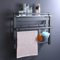 電熱黑色毛巾架免打孔壁掛式智能觸屏烘干置物架衛生間浴室浴巾架