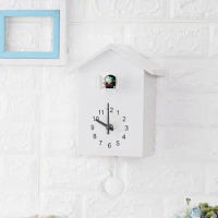 House Shape Cuckoo Wall Clock Creative Plastic With Clock Pendulum Wall Art Battery Powered Silent Cuckoo Chime Kitchen
