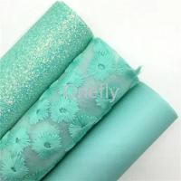 Onefly 21X29CM Mint Glitter Leather, JELLY PVC Leather, Net Embroidery Fabric Sheets For Bow DIY handbags shoes AQ068