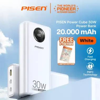 PISEN Power Cube Power Bank 30W 20000 mAh Super Fast Charging with 3 in 1 Port Type C and A for Mulr