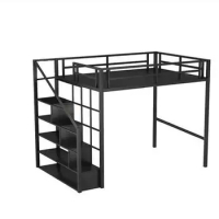 Nordic iron art bed and table elevated bed sheet, upper loft bed, small apartment, provincial space, double iron frame bed