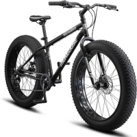 Mongoose Malus Mens and Women Fat Tire Mountain Bike, 26-Inch Bicycle Wheels, 4-Inch Wide Knobby Tires, Steel Frame