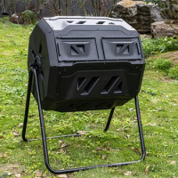 Outdoor Garden Compost Tumbler Bin with Thermometer 160L Compost Bin Waste tumbling compost barrel Composter with Metal Stand