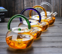 耐熱玻璃提梁壺玻璃沸水壺加熱手提式玻璃花燒水煮茶壺電陶爐專用