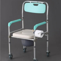Aluminum Alloy Elderly Toilet Chair Foldable Shower with Wheel Adjustable Waterproof Portable Adult Commode Seat
