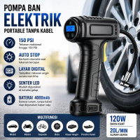 Pompa Ban Elektrik Portable 150 Psi 120w 4000mah Tanpa Kabel Layar Digital Senter Led Mobil Motor Se