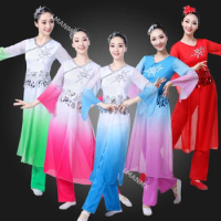 Woman Gradient Ink Water Sleeves Costumes Chinese Traditional Classical Dance Clothes Long Sleeves Hanfu Ancient Dance Women