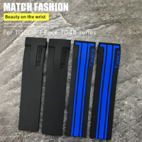 Natural Rubber Watchband for Tissot T048.417/T048.427 T-RACE T048 Soft Sports Blue White Yellow Silicone 21mm Mens Watch Strap
