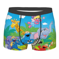 Male Funny Cookie Monster Cartoon Underwear Sesame Street Boxer Briefs Breathable Shorts Panties Underpants