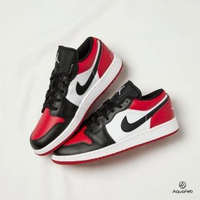 【NIKE 耐吉】Air Jordan 1 Low Bred Toe GS 大童鞋 女鞋 黑色 白色 紅色 籃球鞋 休閒鞋 553560-612