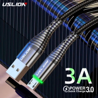 USLION 3A LED Micro USB Cable 0.5m/1m/2m Data Sync Fast Charging Wire For Samsung Huawei Xiaomi Tablet Android USB Phone Cables