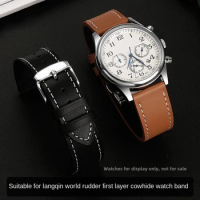 Suitable for Longines Pioneer IWC Tudor Citizen Omega Leather Watch with Flat Mouth Universal 20mm Cowhide Chain Accessories