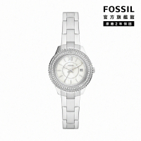 【FOSSIL 官方旗艦館】Stella 華麗雙鑽圈女錶 銀色不鏽鋼鍊帶 指針手錶 30MM ES5137(母親節)