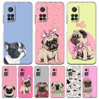 Cute Pug Dog Transparent Phone Case For Xiaomi Mi Poco X3 X4 NFC F3 M3 M4 12 11 Ultra 11T 11X Pro Lite 5G Soft Shell Fundas Bag