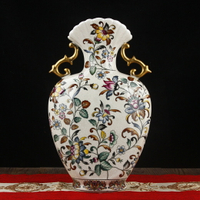 陶瓷器田園歐式風格描金開片扁瓶家居裝飾品擺件客廳樣板房花瓶