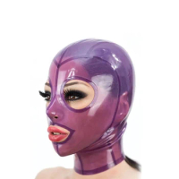 Latex Mask Fetish Hood Natural Latex Trans Purple Rubber Hood Open Mouth Eyes Sexy Headgear Customise