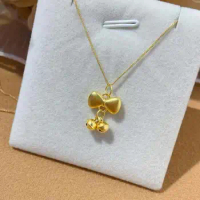 Pure 24K Yellow Gold Pendant Women 999 Gold Bow Necklace Pendant