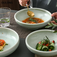 家用魚頭碗韓式拌飯盤小腳斗笠拉面碗創意網紅日式窯變復古湯盤子