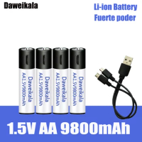 High capacity 1.5V AA 9800 mWh USB rechargeable li-ion battery for remote control mouse small fan Electric toy battery + Cable